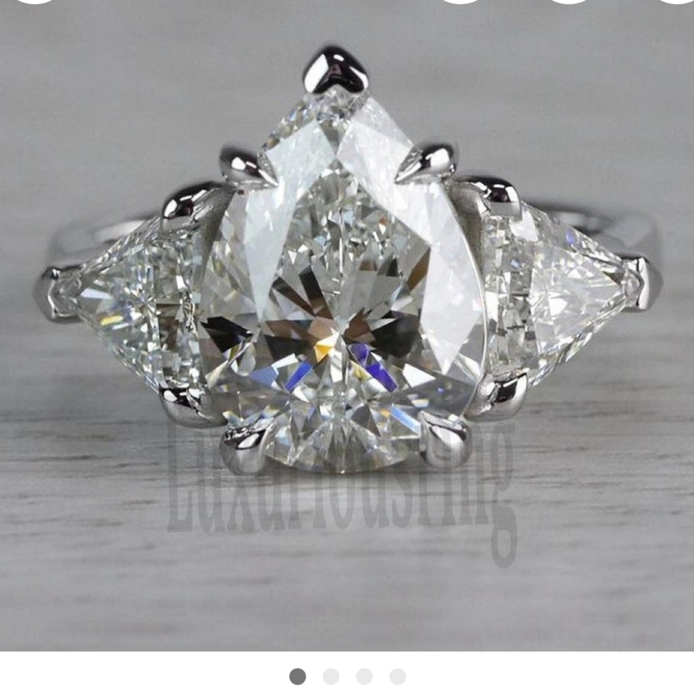 Pear cut Lab diamond and sterling silver ring